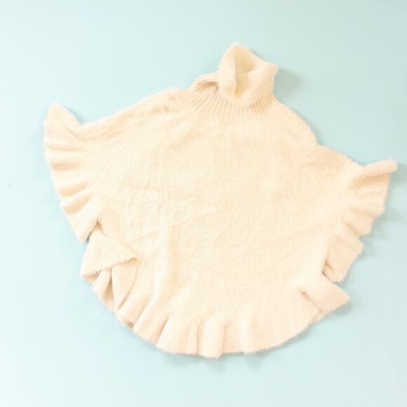 Anthropologie Akemi Kin Turtleneck Soft Knit Ruffle Hem Poncho Sweater One Size - Picture 7 of 7